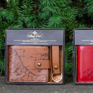 Patricia Nash Signature Map Print Leather ID Case W/Key Fob Gift Boxed Set New